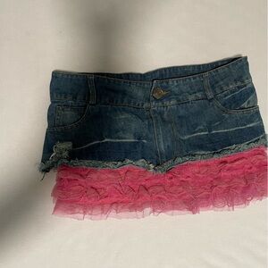 Denim and Pink Tulle Micro Skirt like a belt